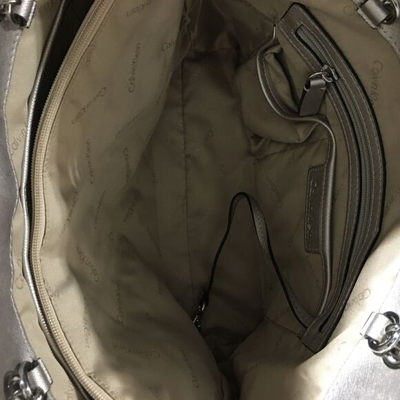 Women's Calvin Klein Chain Saffiano Leather Tote Size 16"L x 4.5"W x 10"H - Silv - Picture 13 of 14